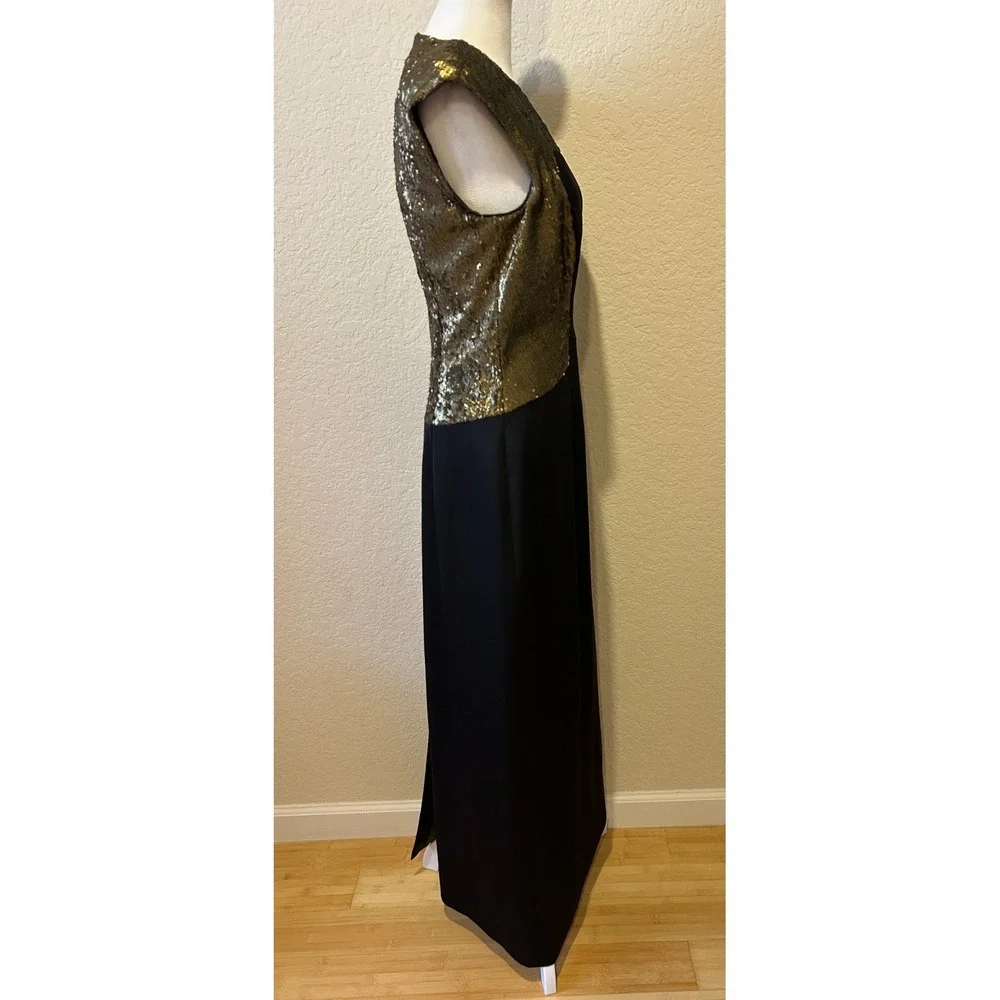 Ted Baker London Langley Gown Maxi Dress Size 2 Black Gold Sequins Holiday HOCO - Picture 6 of 11